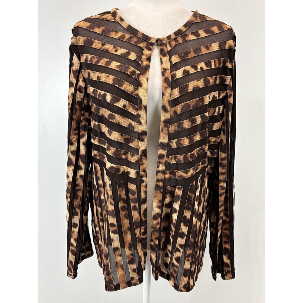 Chico Travelers Collection Cheetah Strip Jacket Sz 2 US Large 3/4 Sleeves Mesh